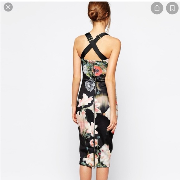 Ted Baker Womens Black Dress- Carpa Opulent Bloom Print Adjustable straps Size 2 - Picture 2 of 9